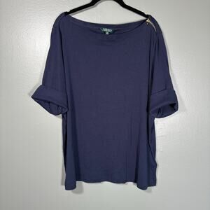 Lauren Ralph Lauren LRL Navy Blue Zipper Shoulder Top - 3X - Women's Plus Size